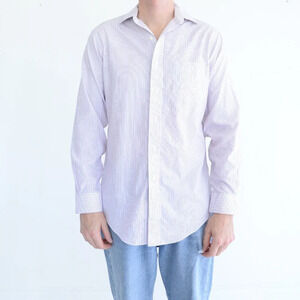 Brooks Brothers White And Lavender All Cotton Button Down Dress Shirt Size 14.5